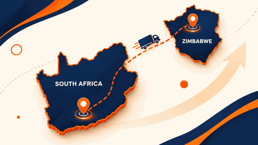 Map of the RushBuy route from South Africa to Zimbabwe